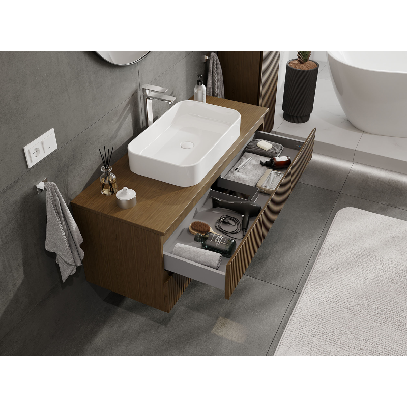 Mexen Rivel koupelnová skříňka pod umyvadlo 120 cm, 2 zásuvky, drážkovaná, ořech - 91A20-12047-2-BFF86