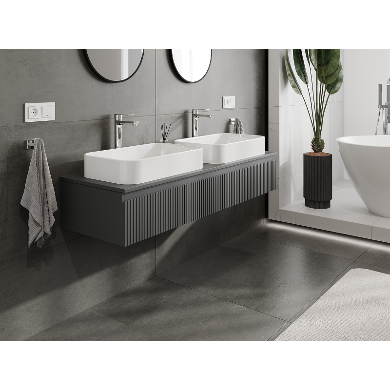 Mexen Rivel koupelnová skříňka pod umyvadlo 140 cm, 1 zásuvka, drážkovaná, grafit mat - 91A20-14023-1-BF66