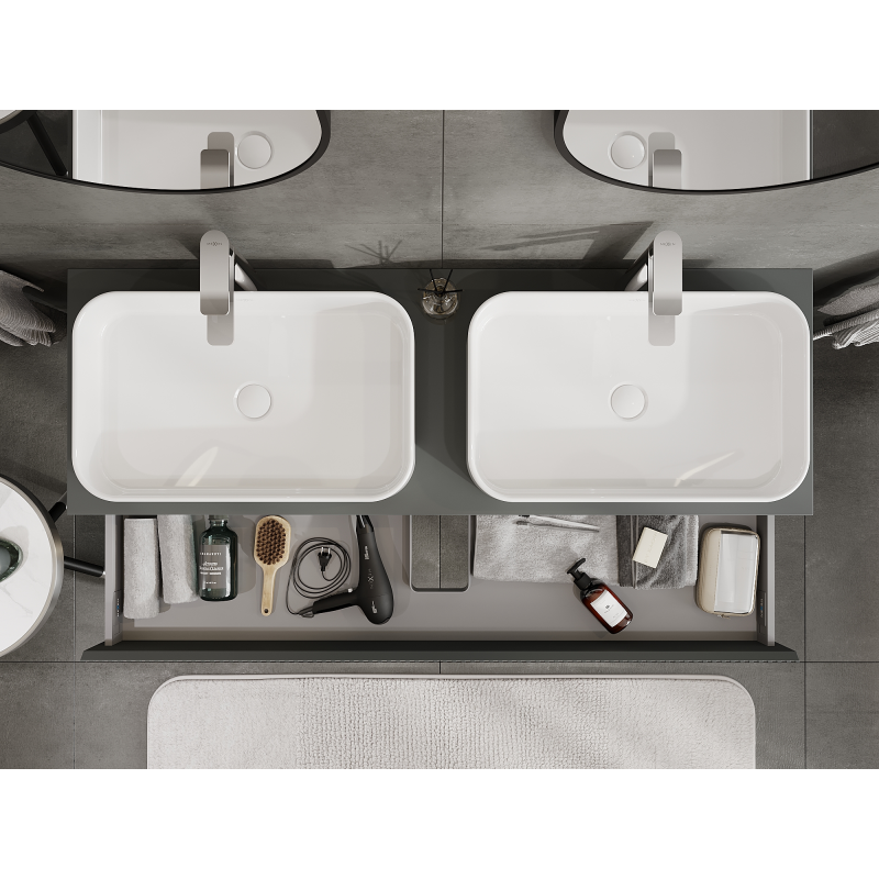 Mexen Rivel koupelnová skříňka pod umyvadlo 140 cm, 1 zásuvka, drážkovaná, grafit mat - 91A20-14023-1-BF66