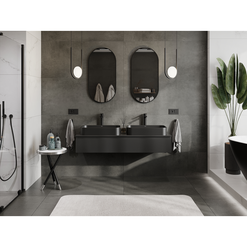 Mexen Rivel koupelnová skříňka pod umyvadlo 140 cm, 1 zásuvka, drážkovaná, černá mat - 91A20-14023-1-BF71