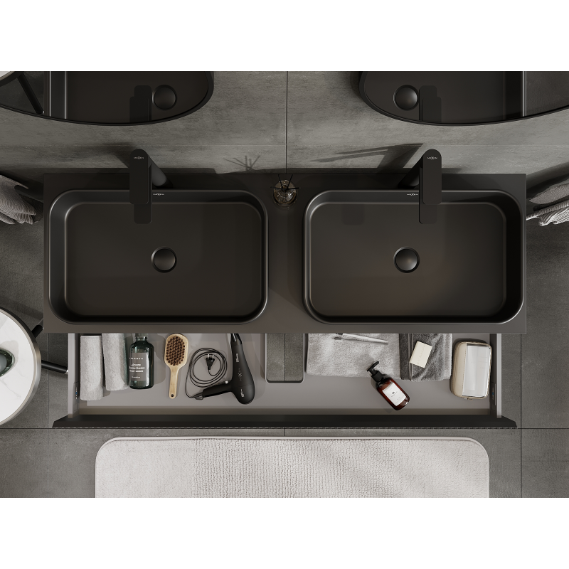 Mexen Rivel koupelnová skříňka pod umyvadlo 140 cm, 1 zásuvka, drážkovaná, černá mat - 91A20-14023-1-BF71