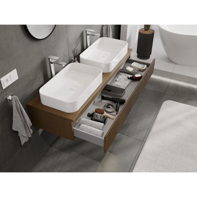 Mexen Rivel koupelnová skříňka pod umyvadlo 140 cm, 1 zásuvka, rýhovaná, ořech - 91A20-14023-1-BF86