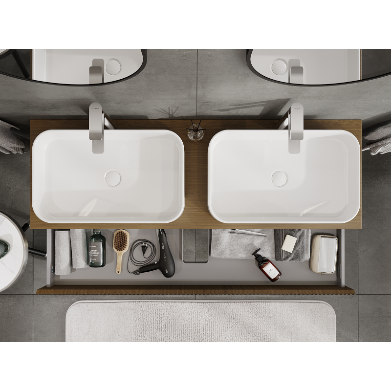 Mexen Rivel koupelnová skříňka pod umyvadlo 140 cm, 1 zásuvka, rýhovaná, ořech - 91A20-14023-1-BF86