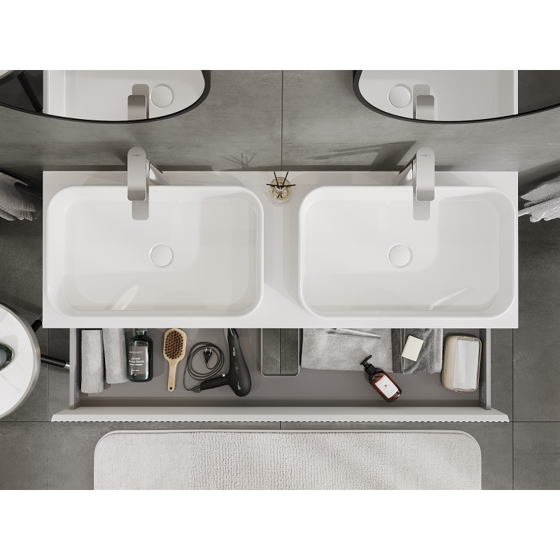 Mexen Rivel koupelnová skříňka pod umyvadlo 140 cm, 2 zásuvky, drážkovaná, bílá mat - 91A20-14047-2-BFF01