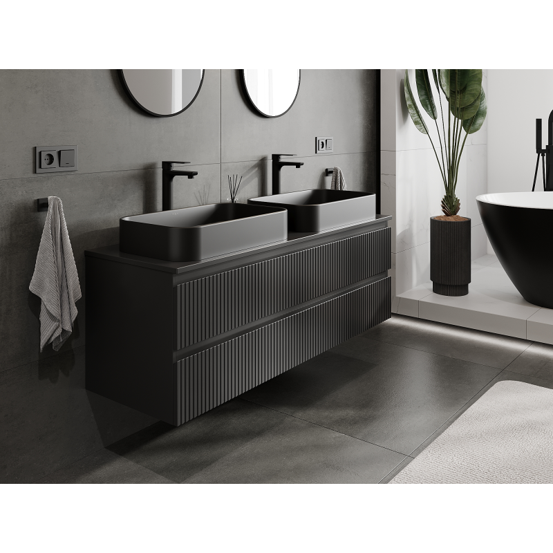 Mexen Rivel skříňka pod umyvadlo 140 cm, 2 zásuvky, rýhovaná, černá mat - 91A20-14047-2-BFF71