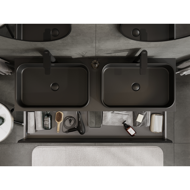 Mexen Rivel skříňka pod umyvadlo 140 cm, 2 zásuvky, rýhovaná, černá mat - 91A20-14047-2-BFF71