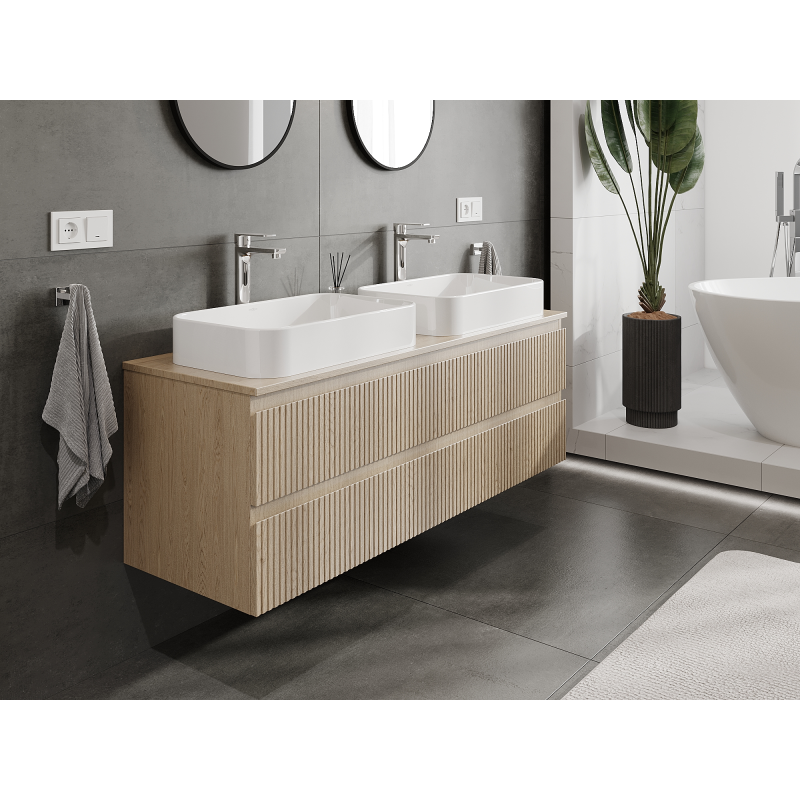 Mexen Rivel koupelnová skříňka pod umyvadlo 140 cm, 2 zásuvky, žebrovaná, dub - 91A20-14047-2-BFF81