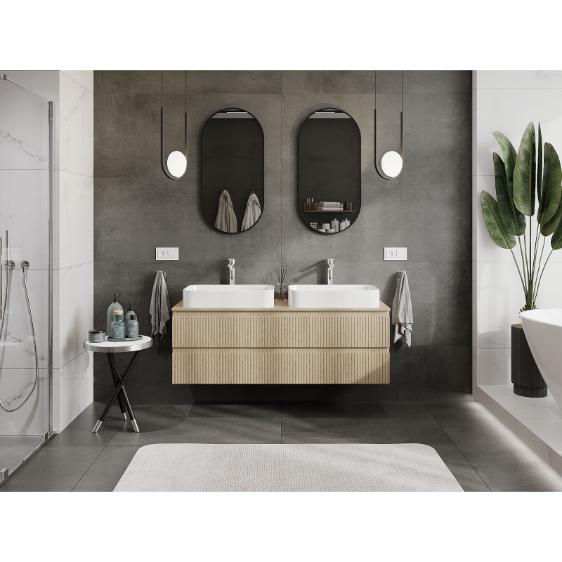 Mexen Rivel koupelnová skříňka pod umyvadlo 140 cm, 2 zásuvky, žebrovaná, dub - 91A20-14047-2-BFF81