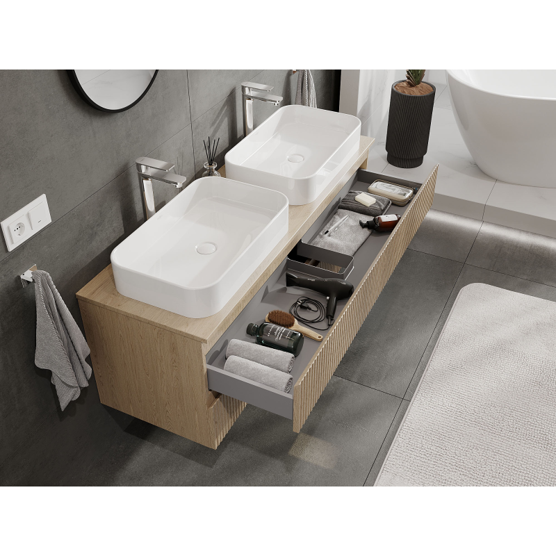 Mexen Rivel koupelnová skříňka pod umyvadlo 140 cm, 2 zásuvky, žebrovaná, dub - 91A20-14047-2-BFF81