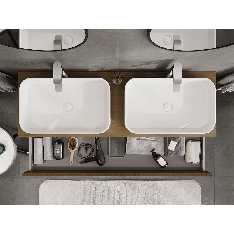 Mexen Rivel koupelnová skříňka pod umyvadlo 140 cm, 2 zásuvky, drážkovaná, ořech - 91A20-14047-2-BFF86