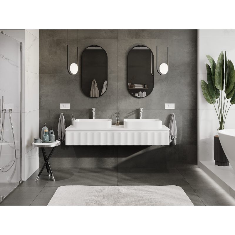 Mexen Rivel koupelnová skříňka pod umyvadlo 160 cm, 1 zásuvka, rýhovaná, bílá mat - 91A20-16023-1-BF01