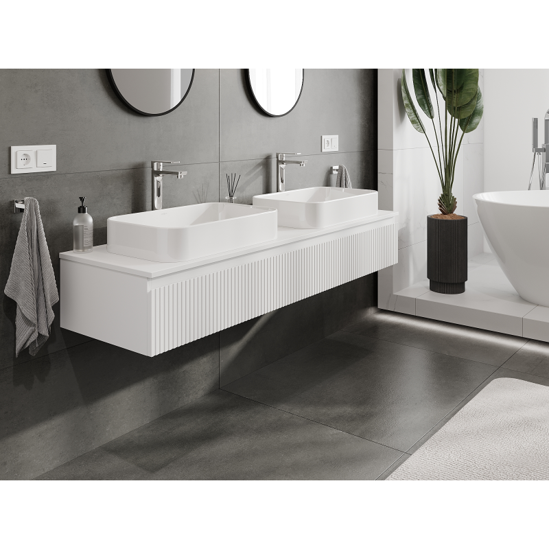 Mexen Rivel koupelnová skříňka pod umyvadlo 160 cm, 1 zásuvka, rýhovaná, bílá mat - 91A20-16023-1-BF01