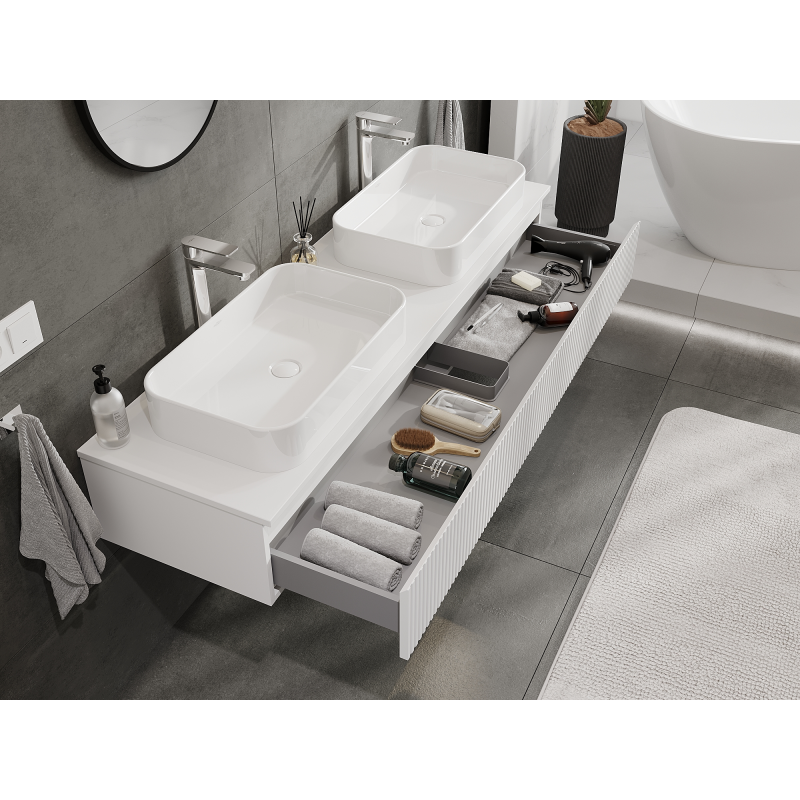 Mexen Rivel koupelnová skříňka pod umyvadlo 160 cm, 1 zásuvka, rýhovaná, bílá mat - 91A20-16023-1-BF01