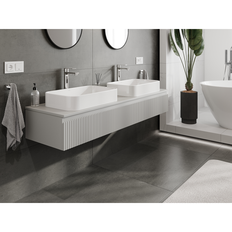 Mexen Rivel koupelnová skříňka pod umyvadlo 160 cm, 1 zásuvka, drážkovaná, šedá matná - 91A20-16023-1-BF62