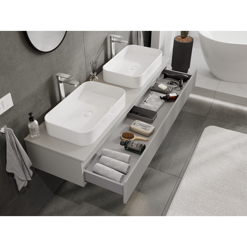 Mexen Rivel koupelnová skříňka pod umyvadlo 160 cm, 1 zásuvka, drážkovaná, šedá matná - 91A20-16023-1-BF62