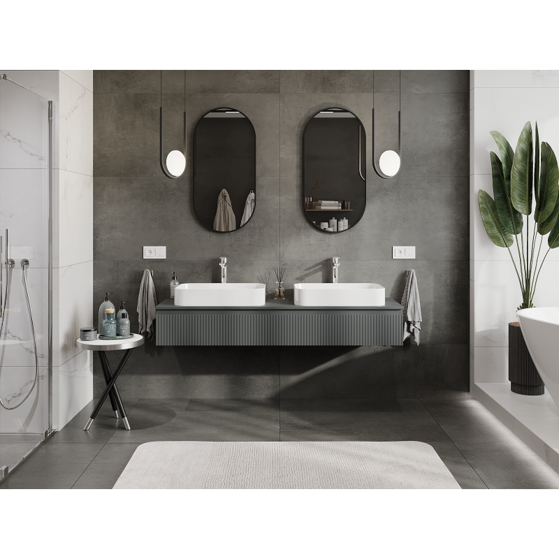 Mexen Rivel koupelnová skříňka pod umyvadlo 160 cm, 1 zásuvka, drážkovaná, grafit mat - 91A20-16023-1-BF66