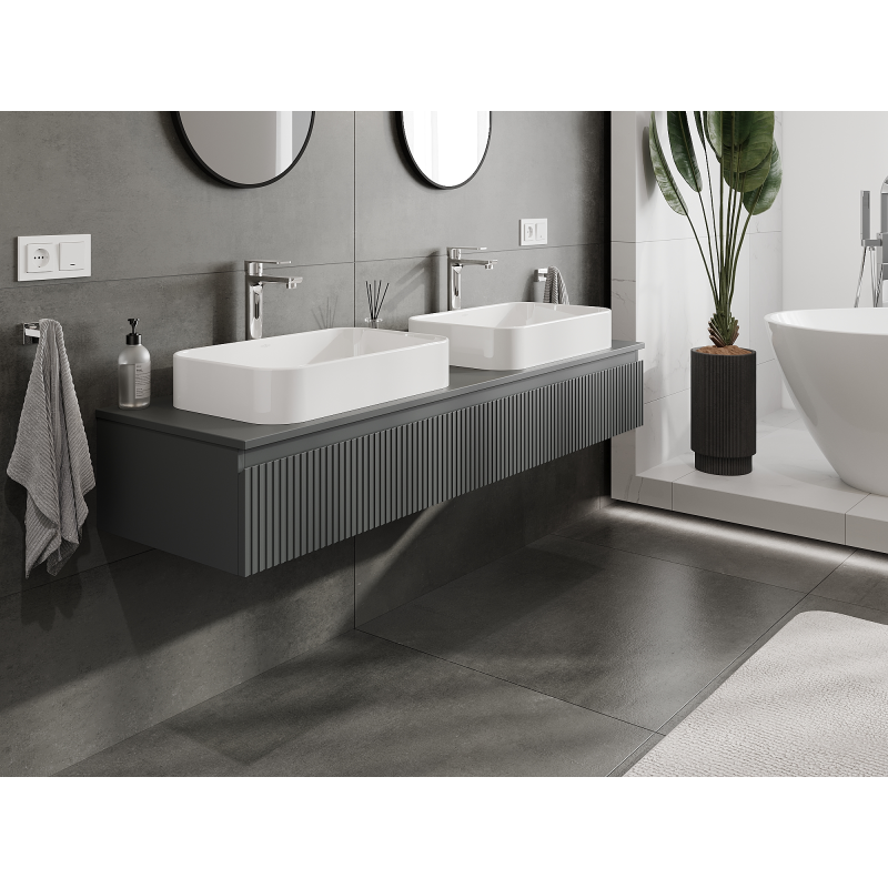 Mexen Rivel koupelnová skříňka pod umyvadlo 160 cm, 1 zásuvka, drážkovaná, grafit mat - 91A20-16023-1-BF66