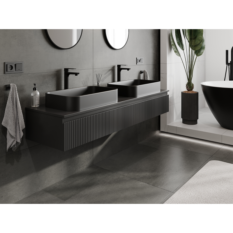 Mexen Rivel koupelnová skříňka pod umyvadlo 160 cm, 1 zásuvka, rýhovaná, černá matná - 91A20-16023-1-BF71