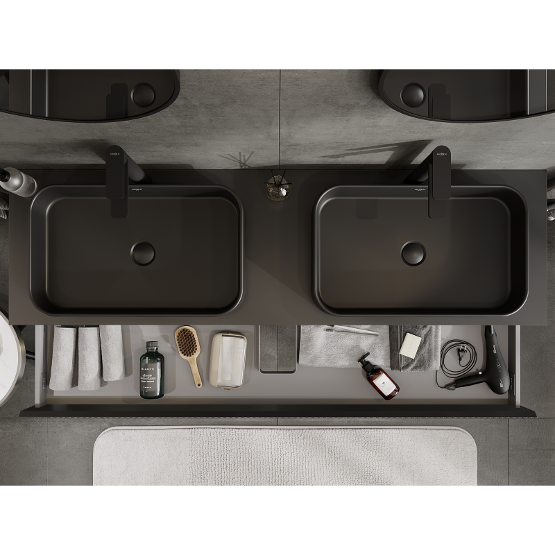 Mexen Rivel koupelnová skříňka pod umyvadlo 160 cm, 1 zásuvka, rýhovaná, černá matná - 91A20-16023-1-BF71