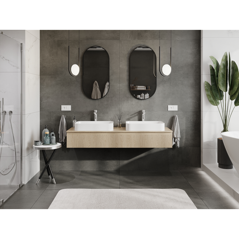 Mexen Rivel koupelnová skříňka pod umyvadlo 160 cm, 1 zásuvka, rýhovaná, dub - 91A20-16023-1-BF81