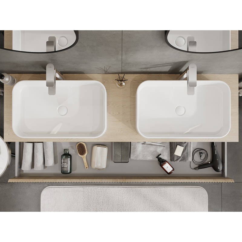 Mexen Rivel koupelnová skříňka pod umyvadlo 160 cm, 1 zásuvka, rýhovaná, dub - 91A20-16023-1-BF81