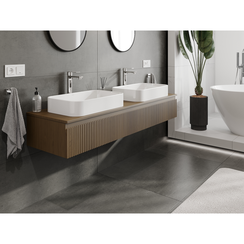 Mexen Rivel koupelnová skříňka pod umyvadlo 160 cm, 1 zásuvka, rýhovaná, ořech - 91A20-16023-1-BF86