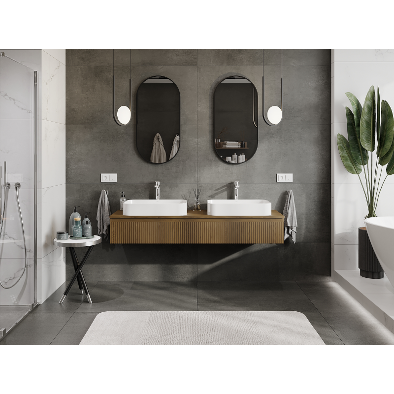 Mexen Rivel koupelnová skříňka pod umyvadlo 160 cm, 1 zásuvka, rýhovaná, ořech - 91A20-16023-1-BF86