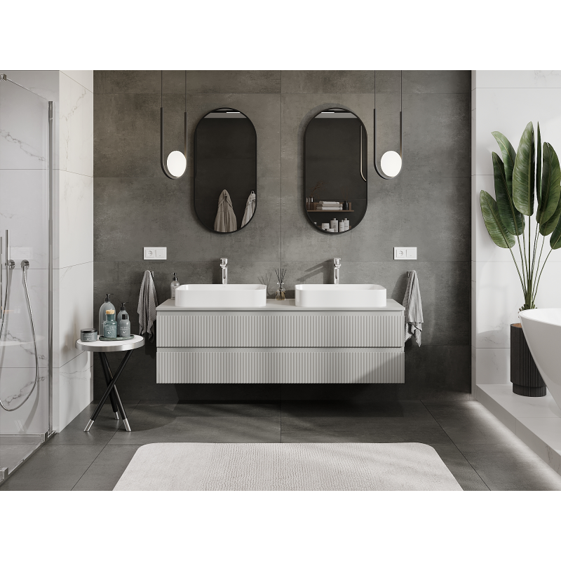 Mexen Rivel koupelnová skříňka pod umyvadlo 160 cm, 2 zásuvky, drážkovaná, šedá mat - 91A20-16047-2-BFF62