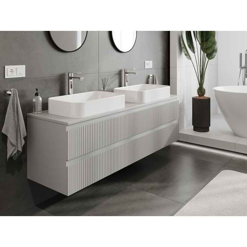 Mexen Rivel koupelnová skříňka pod umyvadlo 160 cm, 2 zásuvky, drážkovaná, šedá mat - 91A20-16047-2-BFF62