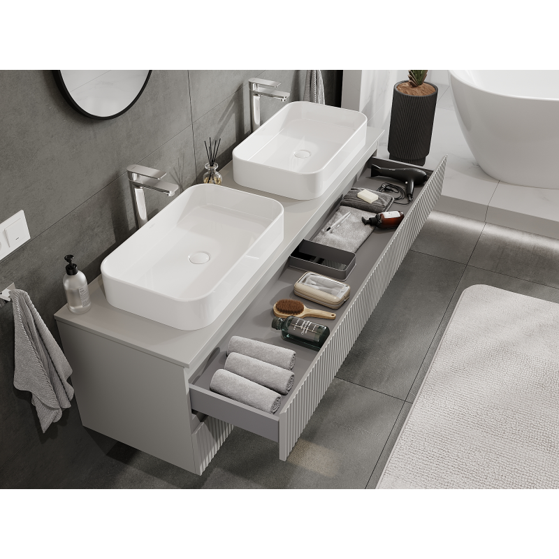 Mexen Rivel koupelnová skříňka pod umyvadlo 160 cm, 2 zásuvky, drážkovaná, šedá mat - 91A20-16047-2-BFF62