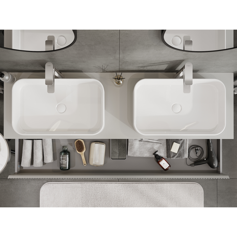 Mexen Rivel koupelnová skříňka pod umyvadlo 160 cm, 2 zásuvky, drážkovaná, šedá mat - 91A20-16047-2-BFF62