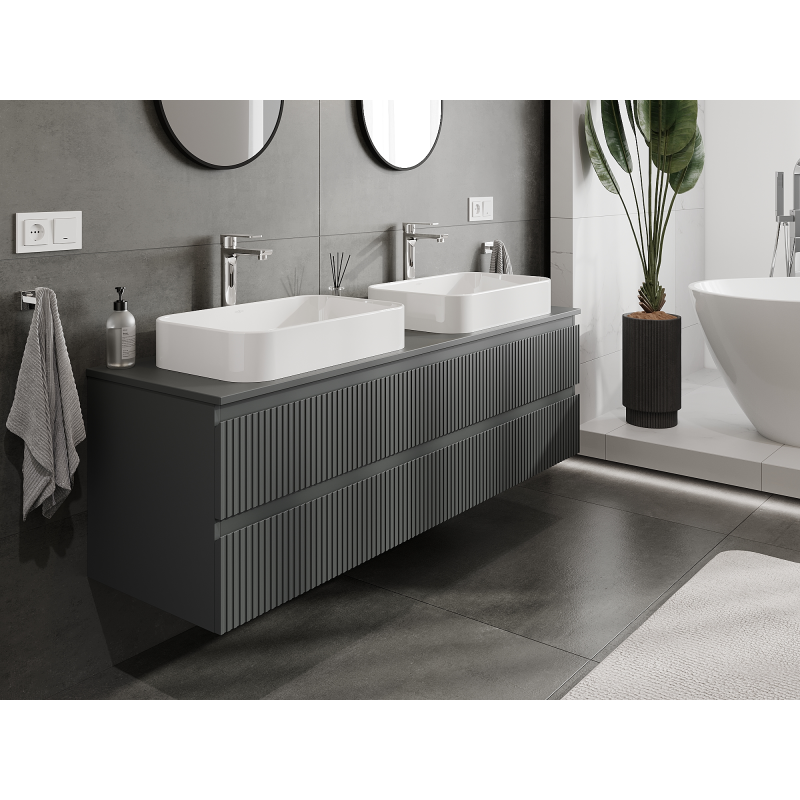 Mexen Rivel koupelnová skříňka pod umyvadlo 160 cm, 2 zásuvky, rýhovaná, grafit mat - 91A20-16047-2-BFF66