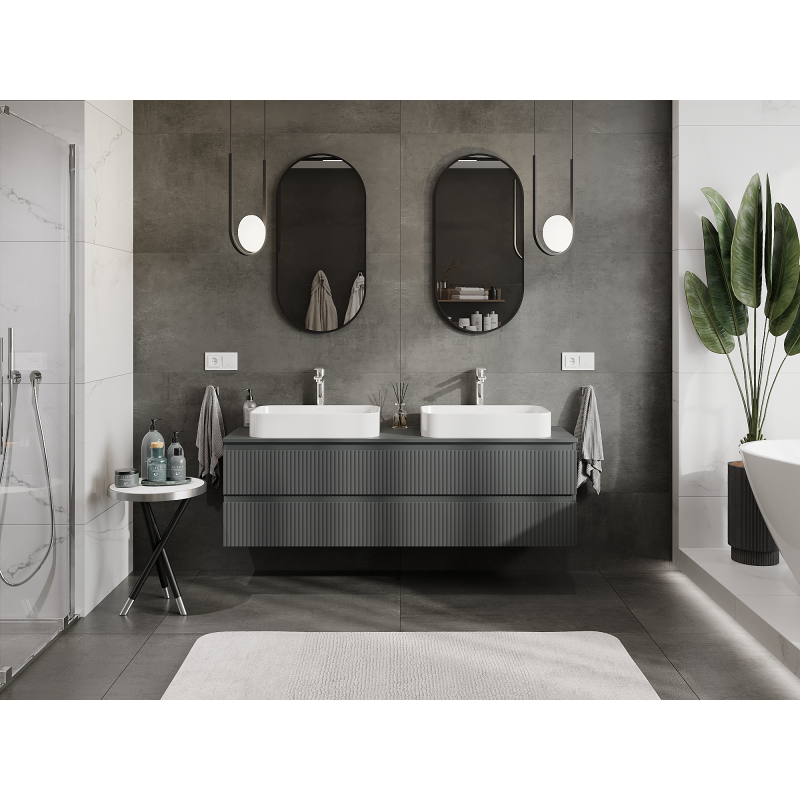 Mexen Rivel koupelnová skříňka pod umyvadlo 160 cm, 2 zásuvky, rýhovaná, grafit mat - 91A20-16047-2-BFF66