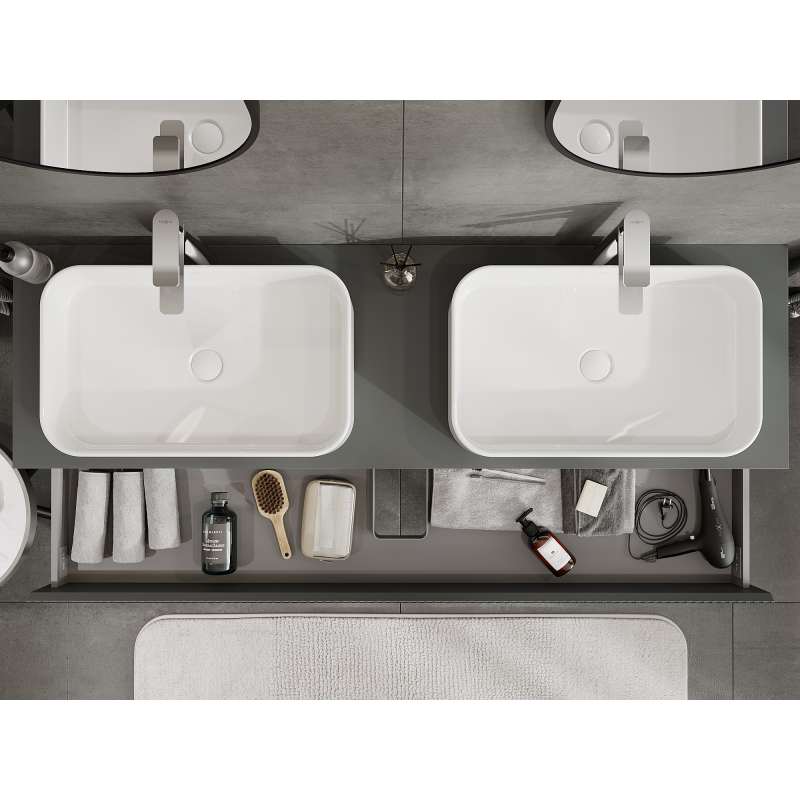 Mexen Rivel koupelnová skříňka pod umyvadlo 160 cm, 2 zásuvky, rýhovaná, grafit mat - 91A20-16047-2-BFF66