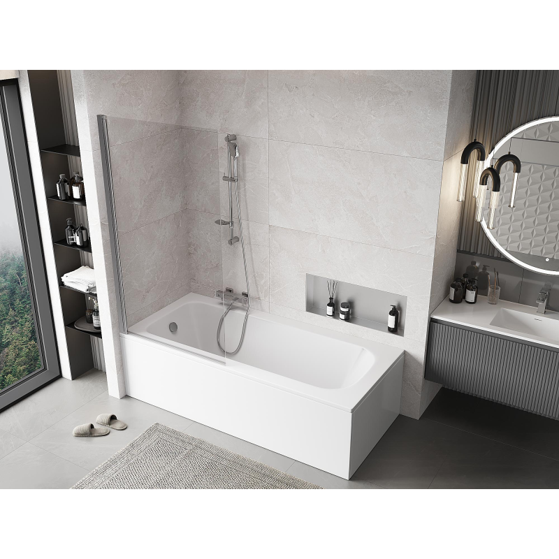 Mexen Mist vanová zástěna 1-křídlová 90 x 150 cm, transparentní, chrom - 8A9-090-001-01-00