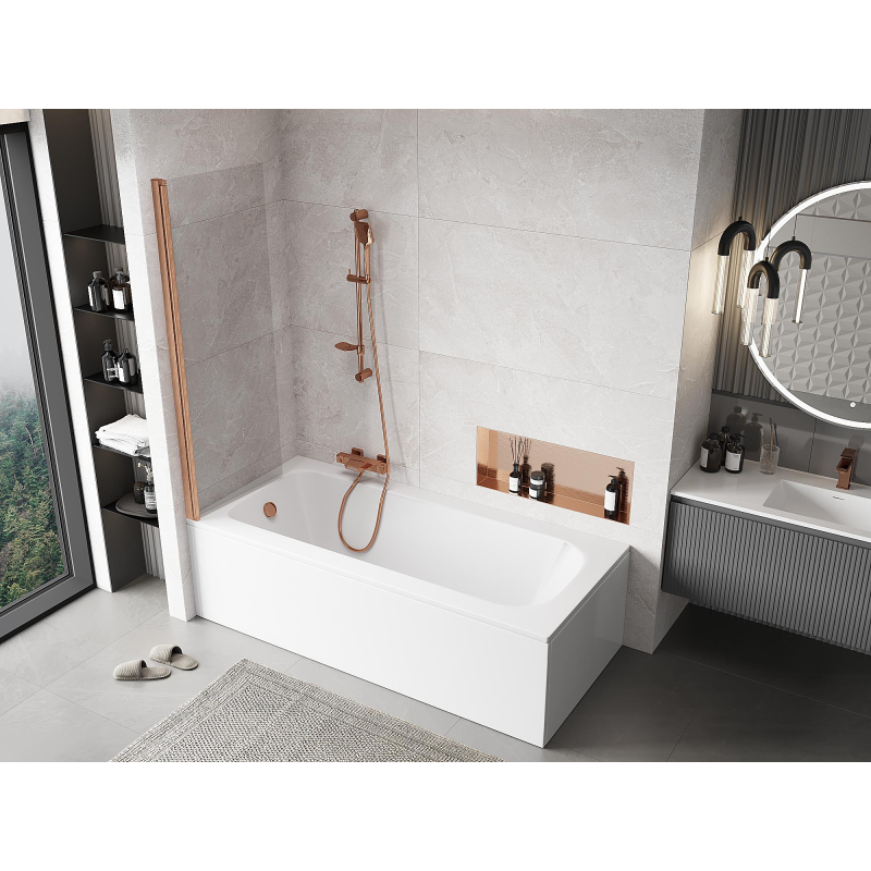 Mexen Mist vanová zástěna 1-křídlová 60 x 150 cm, transparentní, kartáčovaná měď - 8A9-060-001-65-00