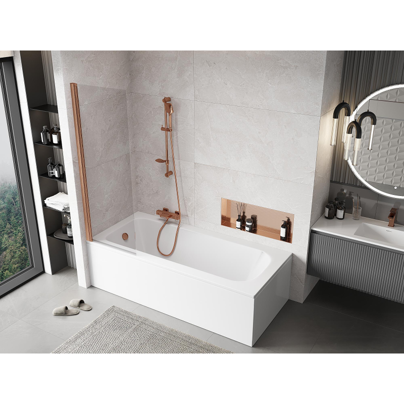 Mexen Mist vanová zástěna 1-křídlová 60 x 150 cm, transparentní, kartáčovaná měď - 8A9-060-001-65-00