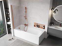 Mexen Mist vanová zástěna 1-křídlová 60 x 150 cm, transparentní, kartáčovaná měď - 8A9-060-001-65-00