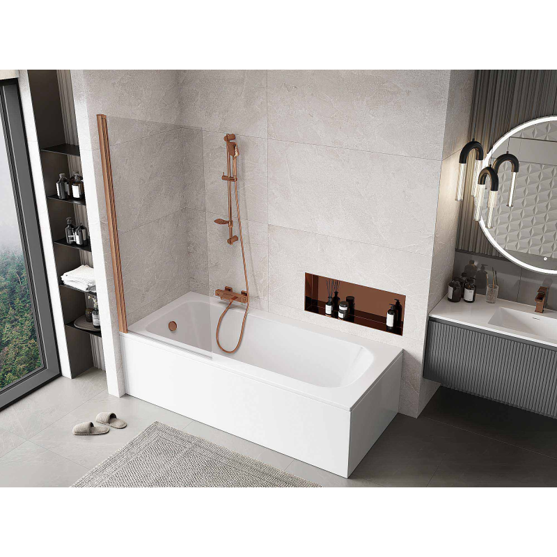 Mexen Mist sprchová zástěna 1-křídlová 80 x 150 cm, transparentní, kartáčovaná měď - 8A9-080-001-65-00