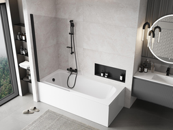 Mexen Mist vanová zástěna 1-křídlová 90 x 150 cm, transparentní, černá - 8A9-090-001-70-00