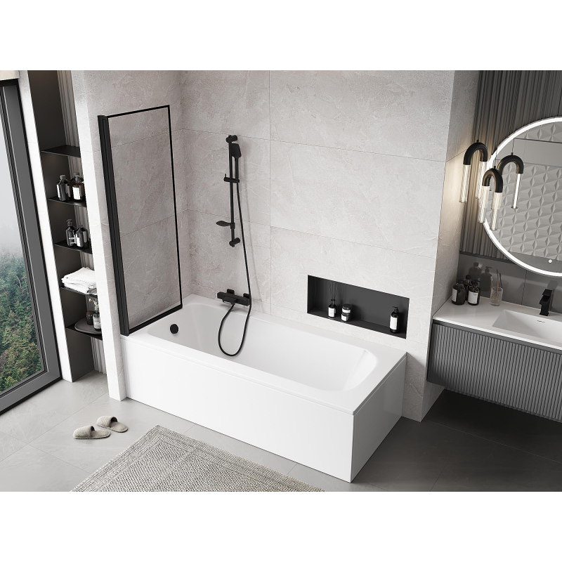 Mexen Mist sprchový závěs 1-křídlový levý 60 x 150 cm, černý rám, černý - 8A9-060-001-70-70-L