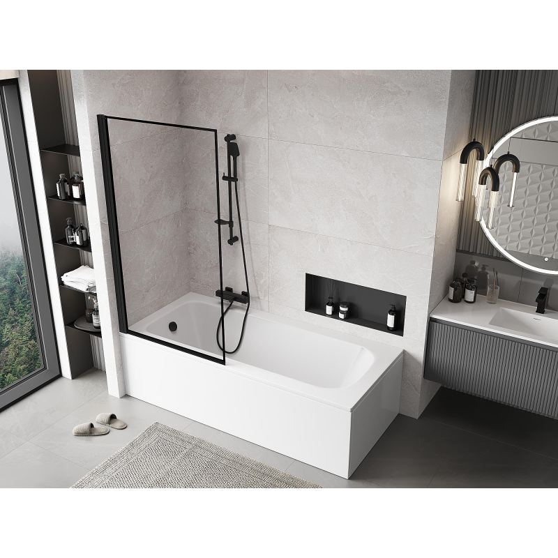 Mexen Mist vanová zástěna 1-křídlová levá 90 x 150 cm, černý rám, černá - 8A9-090-001-70-70-L