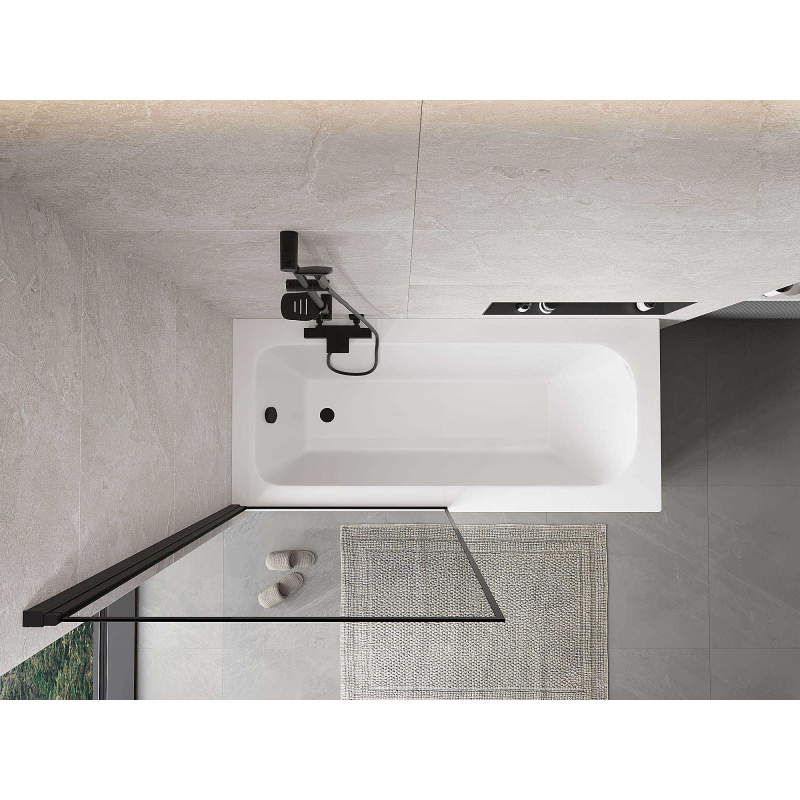 Mexen Mist vanová zástěna 1-křídlová levá 90 x 150 cm, černý rám, černá - 8A9-090-001-70-70-L