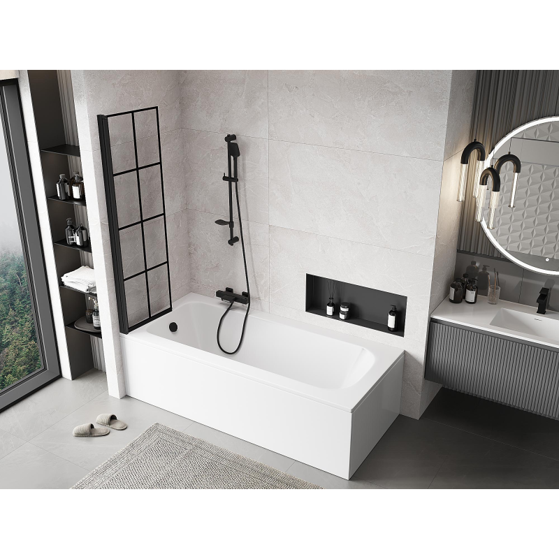 Mexen Mist sprchový panel 1-křídlové levé 50 x 150 cm, černá mřížka, černá - 8A9-050-001-70-77-L