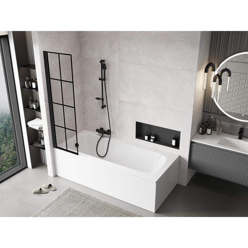 Mexen Mist sprchový panel 1-křídlové levé 50 x 150 cm, černá mřížka, černá - 8A9-050-001-70-77-L