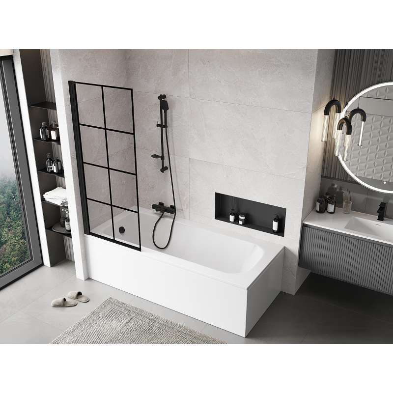 Mexen Mist vanová zástěna, 1dílná, levá, 70 x 150 cm, černá mřížka, černý - 8A9-070-001-70-77-L