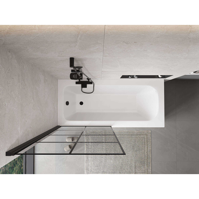 Mexen Mist vanová zástěna, jednokřídlá levá 90 x 150 cm, černá mřížka, černá - 8A9-090-001-70-77-L