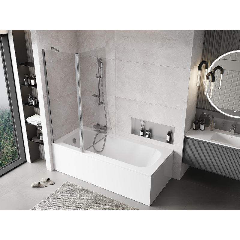 Mexen Mist vanová zástěna dvoukřídlá 130 x 150 cm, transparentní, chrom - 8A9-130-011-01-00