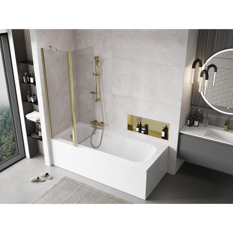 Mexen Mist paravan na vanu 2-křídlý 110 x 150 cm, transparentní, zlatý - 8A9-110-011-50-00