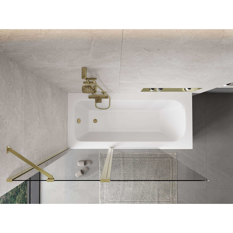 Mexen Mist vanová zástěna 2-dílná 130 x 150 cm, transparentní, zlatá - 8A9-130-011-50-00